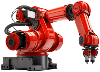Red Industrial robot arm illustration PNG element cut out transparent isolated on white background ,PNG file ,artwork graphic design.