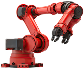 Red Industrial robot arm illustration PNG element cut out transparent isolated on white background ,PNG file ,artwork graphic design.