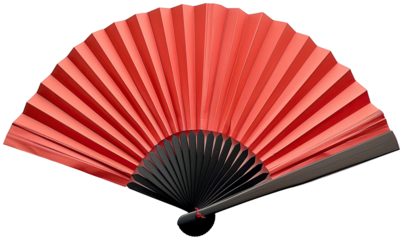Red Chinese paper folding fan illustration PNG element cut out transparent isolated on white background ,PNG file ,artwork graphic design.