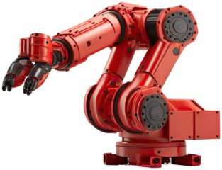 Red Industrial robot arm illustration PNG element cut out transparent isolated on white background ,PNG file ,artwork graphic design.