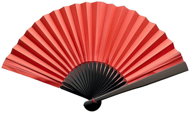 Red Chinese paper folding fan illustration PNG element cut out transparent isolated on white background ,PNG file ,artwork graphic design.