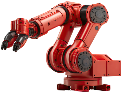 Red Industrial robot arm illustration PNG element cut out transparent isolated on white background ,PNG file ,artwork graphic design. - Powered by Adobe