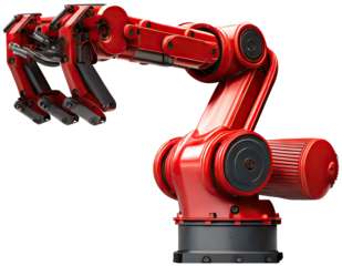 Red Industrial robot arm illustration PNG element cut out transparent isolated on white background ,PNG file ,artwork graphic design.