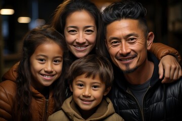 a family smiling and hugging. generative ai