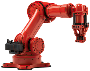 Red Industrial robot arm illustration PNG element cut out transparent isolated on white background ,PNG file ,artwork graphic design.