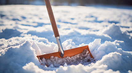 snow shovel in the snow 
