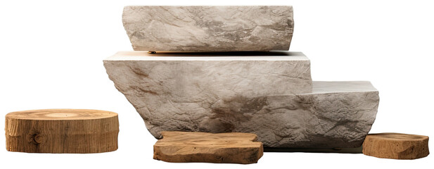 Flat rocks, stone podium for display product illustration PNG element cut out transparent isolated on white background ,PNG file ,artwork graphic design.