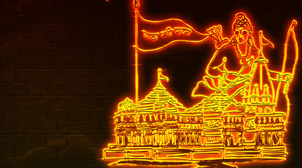Shri Ram Janmabhoomi 3d neon sign - obrazy, fototapety, plakaty