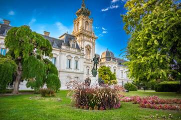 statue of the Festetics Gyorgy Grof in the area of Festetics Palace, Baroque palace located in the Keszthely, Zala, Hungary.