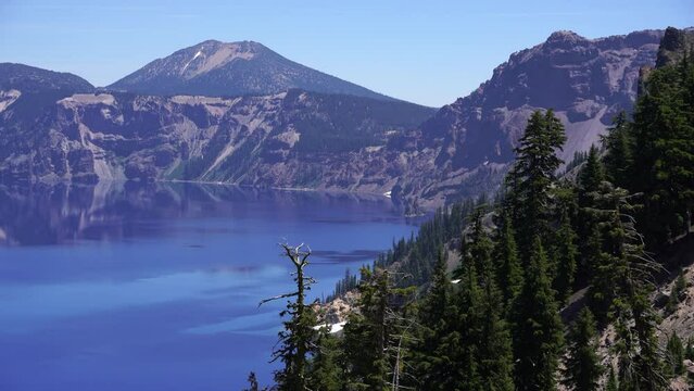 Crater Lake Mt Scott and Phantom Ship Rim Village Telephoto Oregon USA