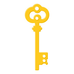 Yellow golden key isolated on white background. Cartoon style. Vector illustration for any design. - 706481921