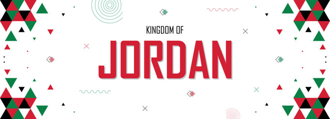Jordan nation banner abstract background, flag colors combination, suitable for national celebrations and festivals, red and green color geometric pattern design with shapes - obrazy, fototapety, plakaty