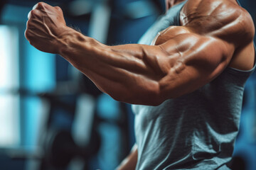 Fototapeta na wymiar Muscular Bicep Close-Up - Fitness Motivation Image, Ideal for Gym Promotion and Health Lifestyle Advertising