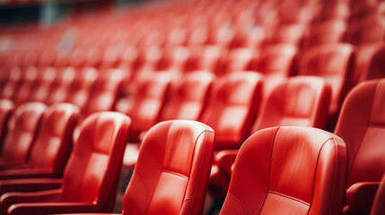 Fototapeta premium Row of empty red seats at stadium