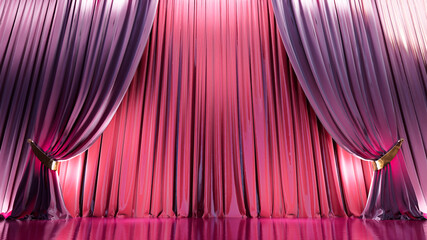 3D render of Empty theater stage with red and move velvet curtains