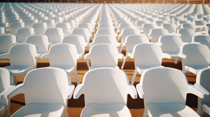 Naklejka premium Empty stadium with white chairs in tribune