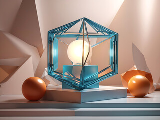 Photo 3d illustration classic still life with a geometric volumetric figure of a lighting cube1