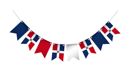 Garland with the flag of Dominican Republic on a white background. - obrazy, fototapety, plakaty
