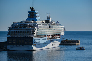 Marella cruiseship cruise ship liner Explorer 2 at terminal in port of Malaga, Spain on sunny day during Mediterranean summer cruising