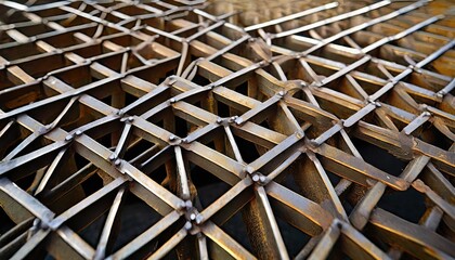 the intricate details of a metal grid pattern in a close-up shot, revealing the precision and symmetry of its design.