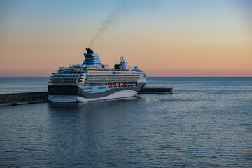 Marella cruiseship cruise ship liner Explorer 2 at terminal in port of Malaga, Spain on sunny day...