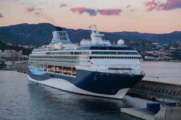 Marella cruiseship cruise ship liner Explorer 2 at terminal in port of Malaga, Spain on sunny day...