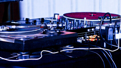 DJ sound table with vinyl records