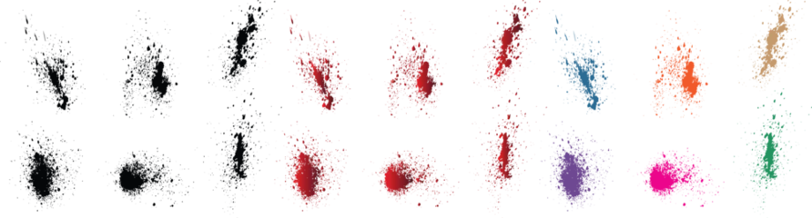 Deurstickers Set of vector black, red, orange, purple, wheat, green color blood splatter grunge isolated brush stroke background © bdvect1 