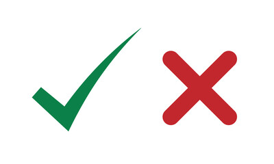 Isolated checkmark yes no, right wrong in red and green color
