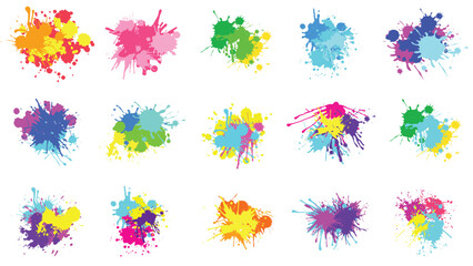 Color paint splatter. Spray paint blot element. Colorful ink stains mess.Colorful paint splatters.  Watercolor spots in raw and paint splashes collection,Illustration drop splatter paint. - obrazy, fototapety, plakaty