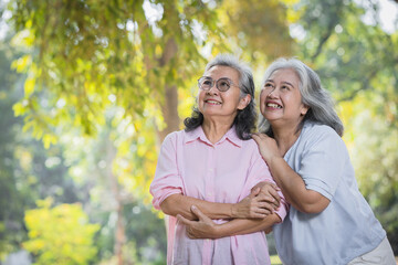 Fototapeta premium Happy senior woman enjoying have fun talking.Joyful Environment.