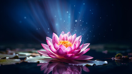Pink Lotus Flower Or Water Lily Floating On The Water