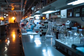 Obscured backdrop of scientific investigation lab.