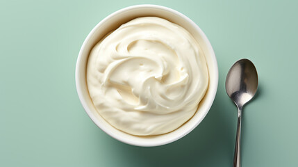 Obraz na płótnie Canvas Bowl of tasty sour cream on wooden table
