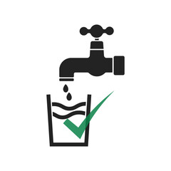 Isolated drinking water, save to drink water sign illustration green checked mark tapping water drops on a glass