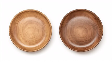 Overhead and viewpoint of vacant wooden dish on blank backdrop.