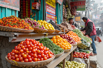 fruit stall in the market - obrazy, fototapety, plakaty