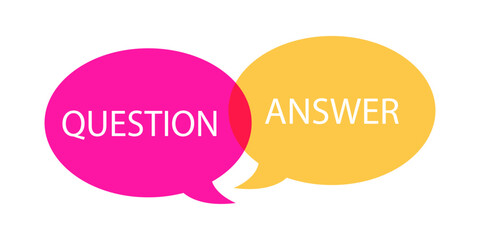 Question or Answer. Colorful speech bubbles overlapping vector illustration background.