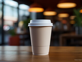 Close-up of disposable cup on table, take away paper cup, Generated AI