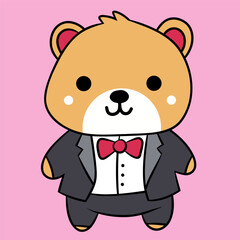 Vector flat cute bear illustration with pastel background