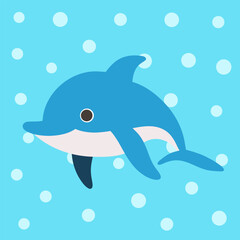 Vector flat cute dolphin illustration with blue background