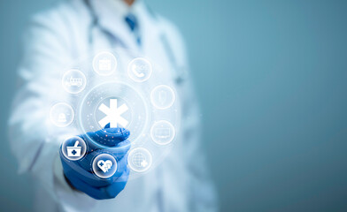 Emergency medical services concept.Emergency call, Online medical support. Virtual medical...