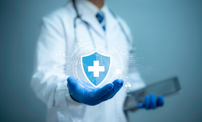 Medical cybersecurity.Security Health Care Concept. Medical Data Insurance and Safety. Medicine...
