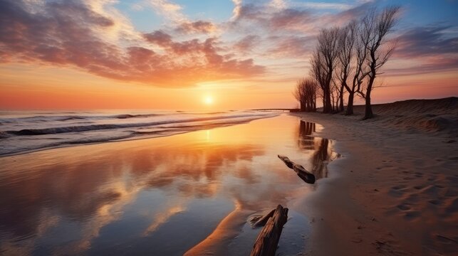 The Enchanting Beachfront of the Baltic Sea Illuminated by Sunrise