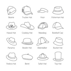 Mens Hats or Headdresses Vector Set
