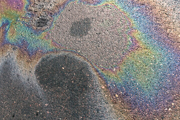 Fuel or oil stains on an asphalt road as a texture or background