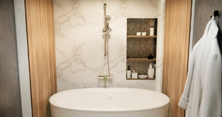 The Bath and toilet on bathroom japanese style.