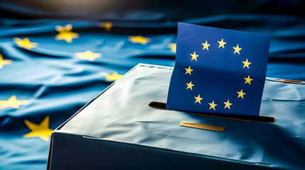 A voting ballot box with the flag of the European Union	