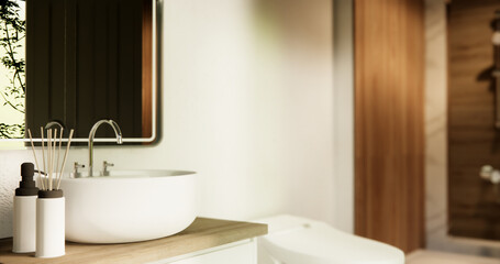 Fototapeta na wymiar Toilet and decoartion on modern zen toilet room japan style.