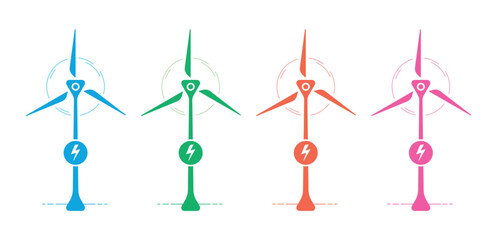 vector colorful wind turbines. wind turbines for energy, environment, production, business